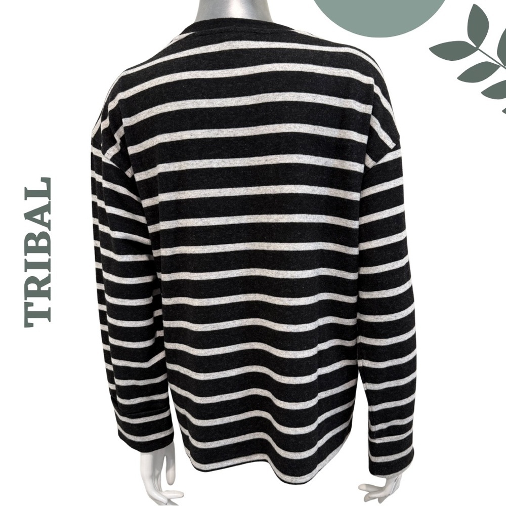 Tribal Black Cream Stripe Knit Top Medium NWT - Picture 6 of 8